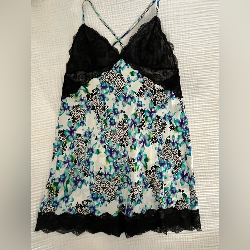 Victoria's Secret Silk NWT, Black and Blue Floral Chemise
